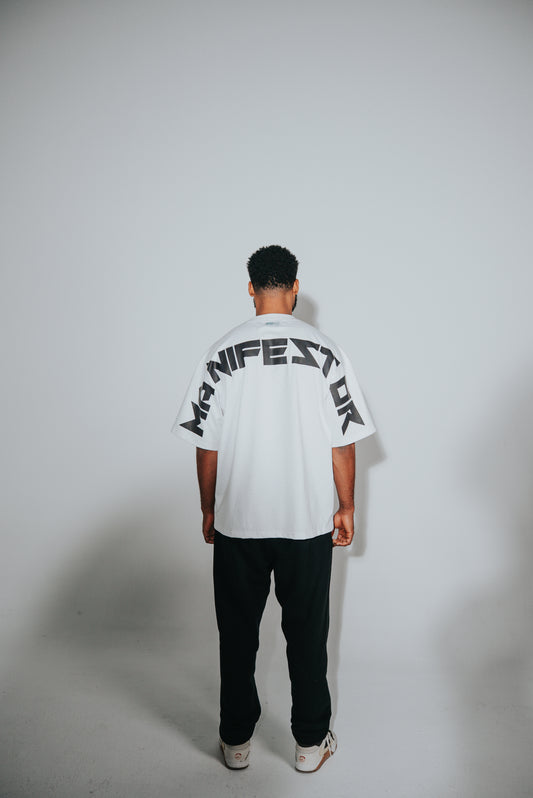 KIDD, @kidd.ae e-shop conceptual brand genderless clothing Manifestor t-shirt oversized fit premium color white Dubai