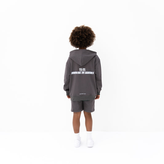 KIDD, @kidd.ae e-shop conceptual children’s brand genderless clothing 11:11 hoodie color medium grey Dubai