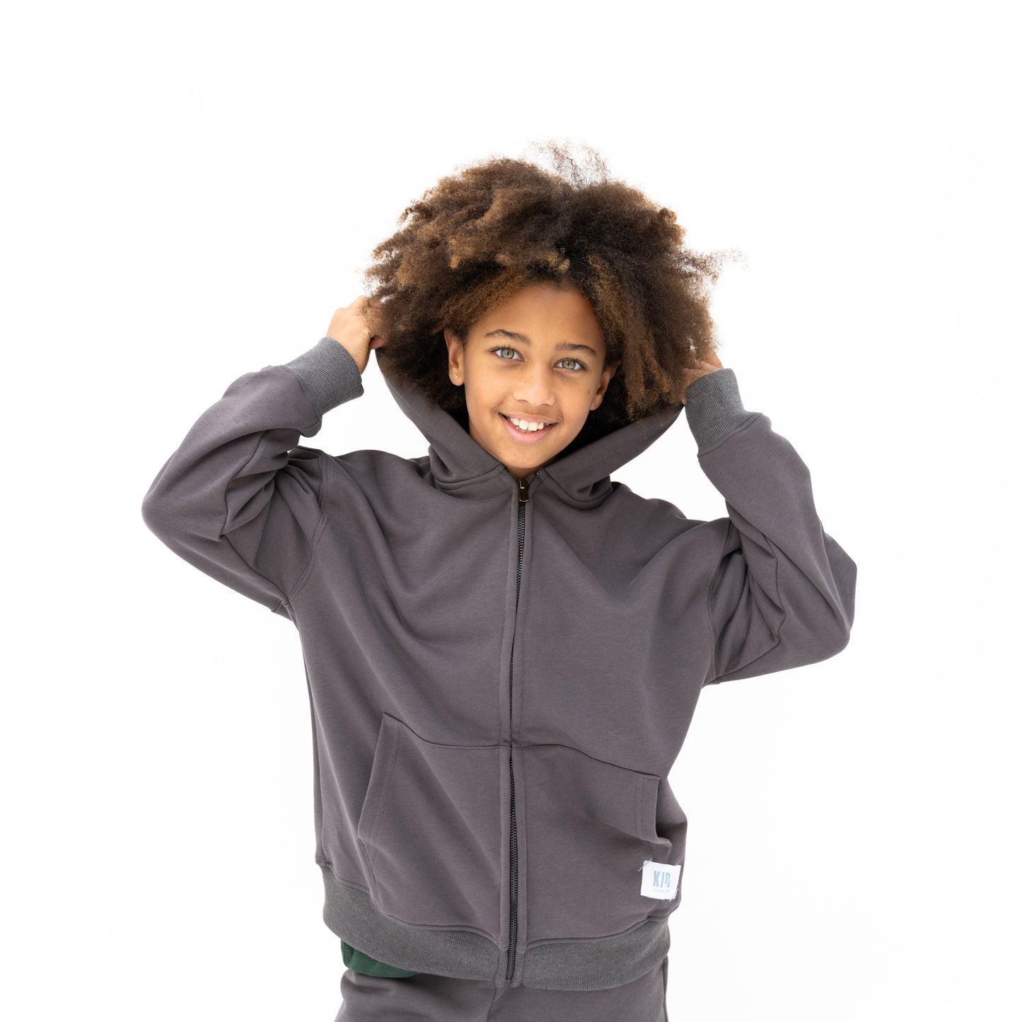 KIDD, @kidd.ae e-shop conceptual children’s brand genderless clothing 11:11 hoodie color medium grey Dubai