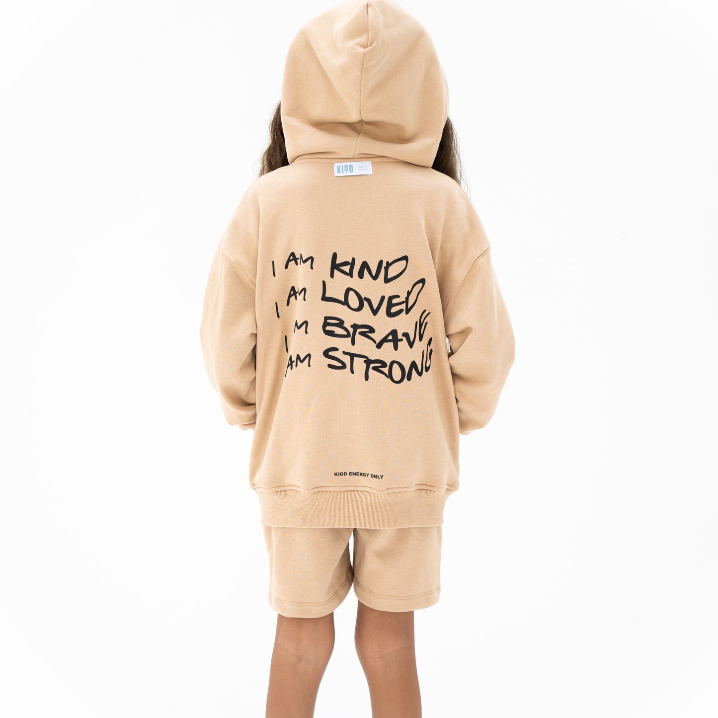 KIDD, @kidd.ae e-shop conceptual children’s brand genderless clothing I AM hoodie color sand / beige Dubai