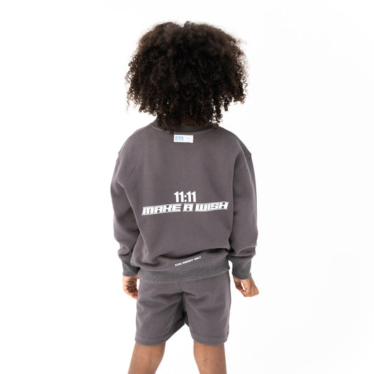 KIDD, @kidd.ae e-shop conceptual children’s brand genderless clothing 11:11 sweatshirt color medium grey Dubai