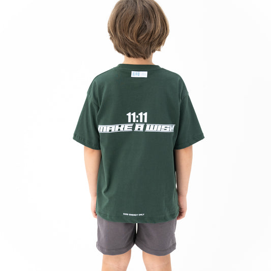 KIDD, @kidd.ae e-shop conceptual children’s brand genderless clothing 11:11 t-shirt color bottle green Dubai