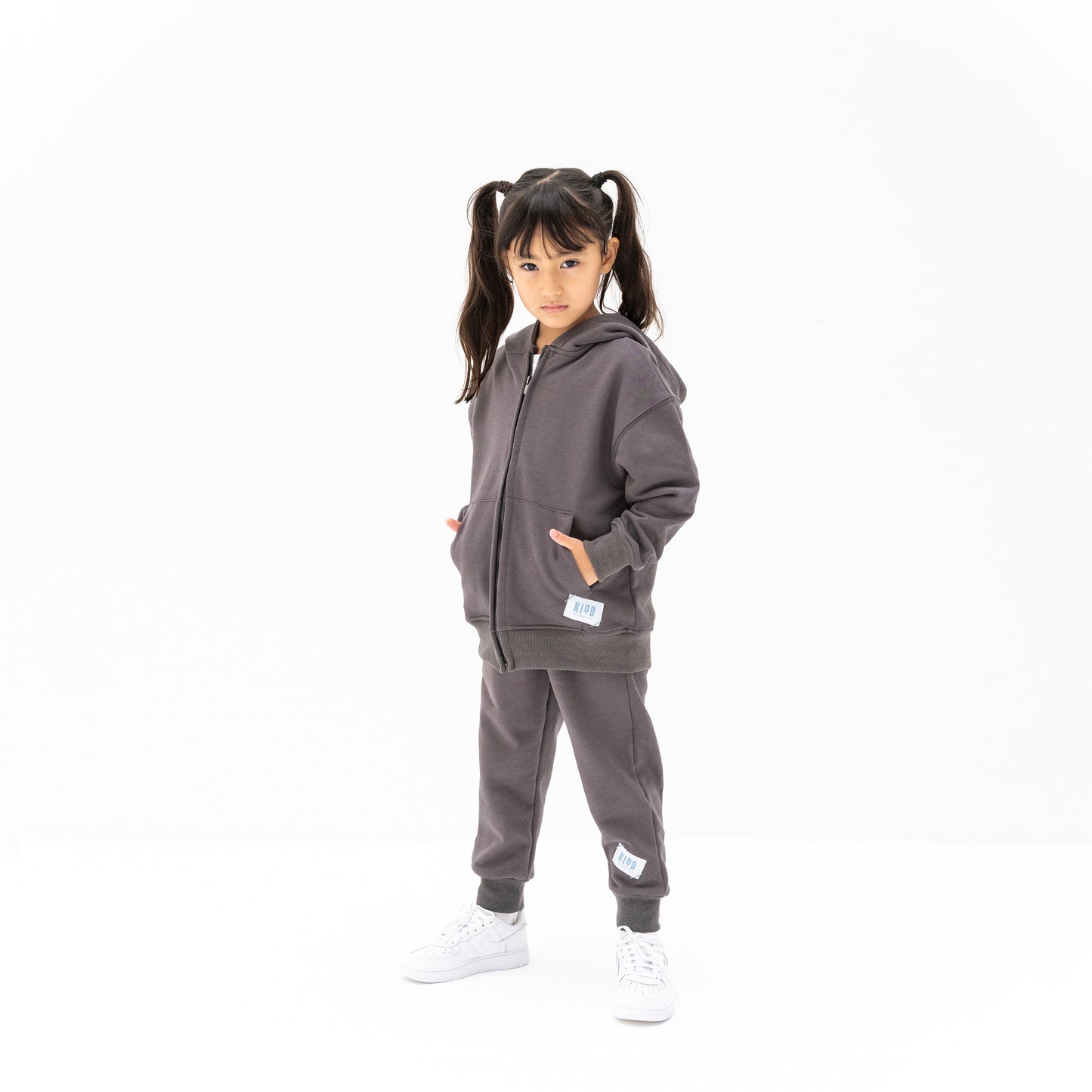 KIDD, @kidd.ae e-shop conceptual children’s brand genderless clothing I AM hoodie color medium grey Dubai