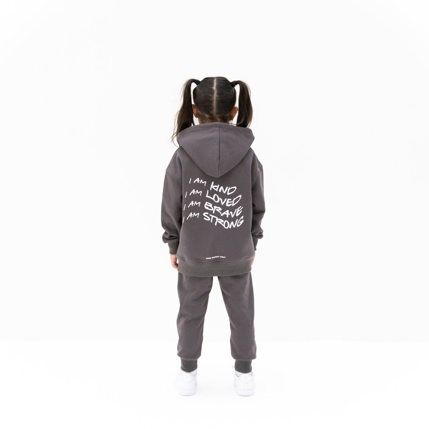 KIDD, @kidd.ae e-shop conceptual children’s brand genderless clothing I AM hoodie color medium grey Dubai