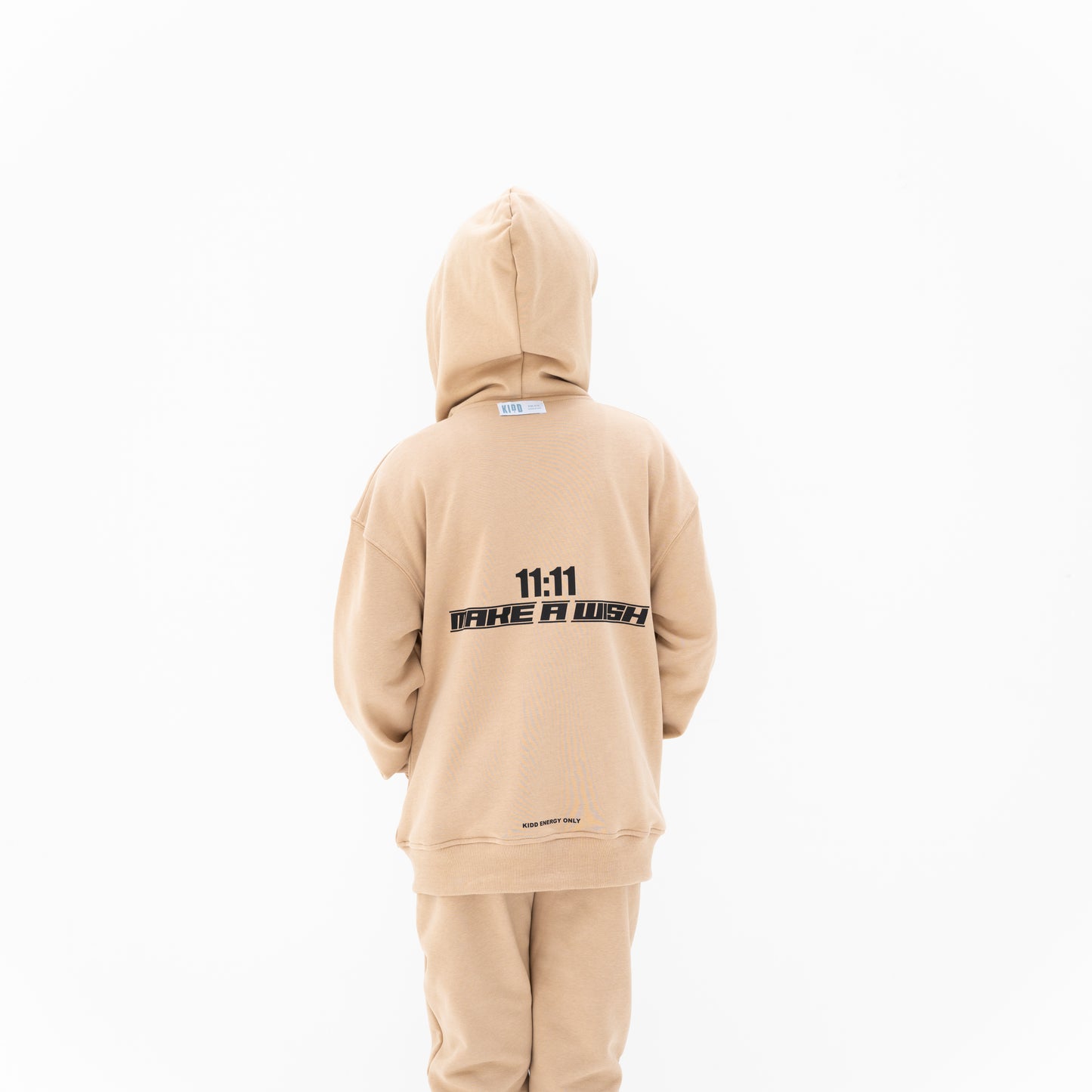 KIDD, @kidd.ae e-shop conceptual children’s brand genderless clothing 11:11 hoodie color sand / beige Dubai