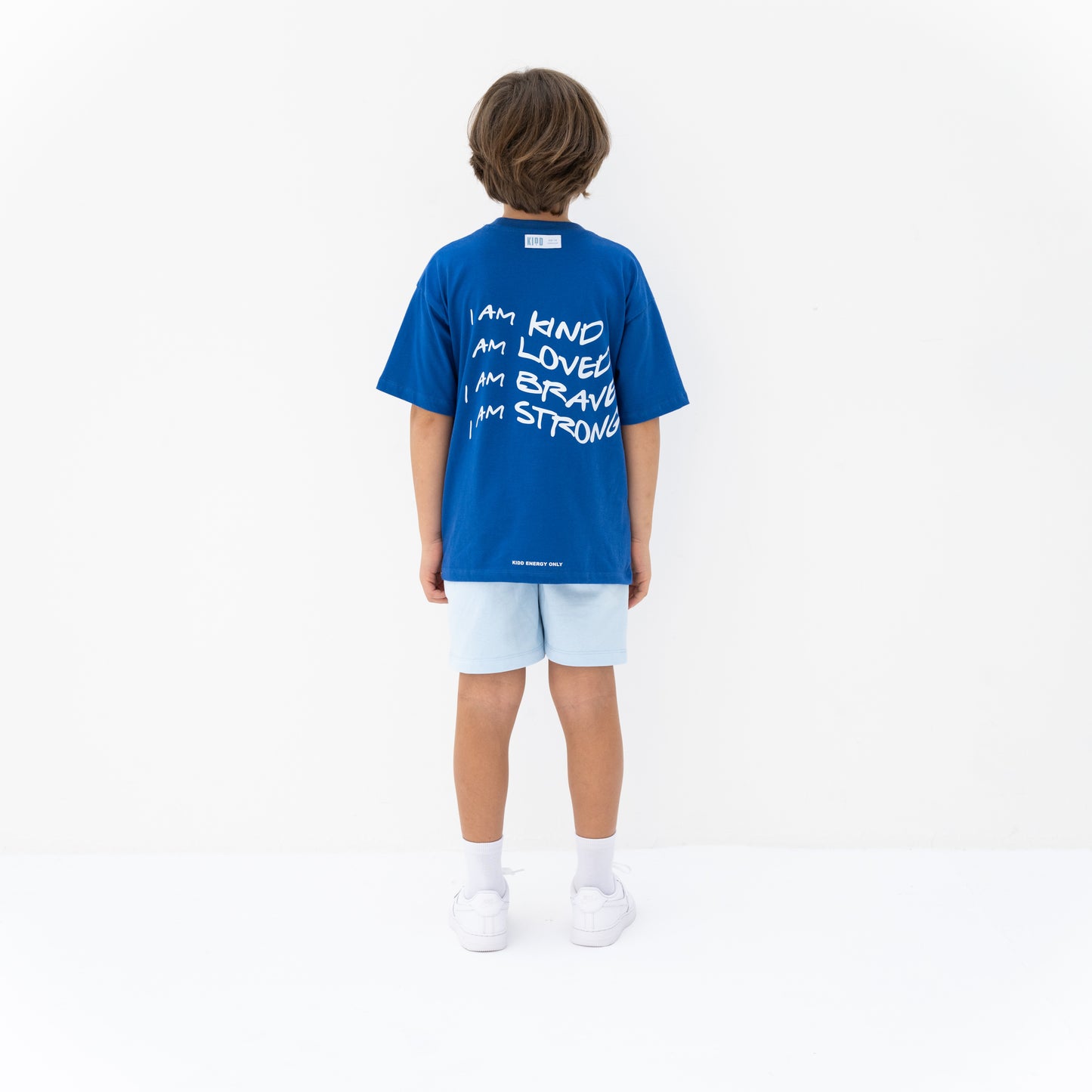 KIDD, @kidd.ae e-shop conceptual children’s brand genderless clothing I AM t-shirt color cobalt blue Dubai