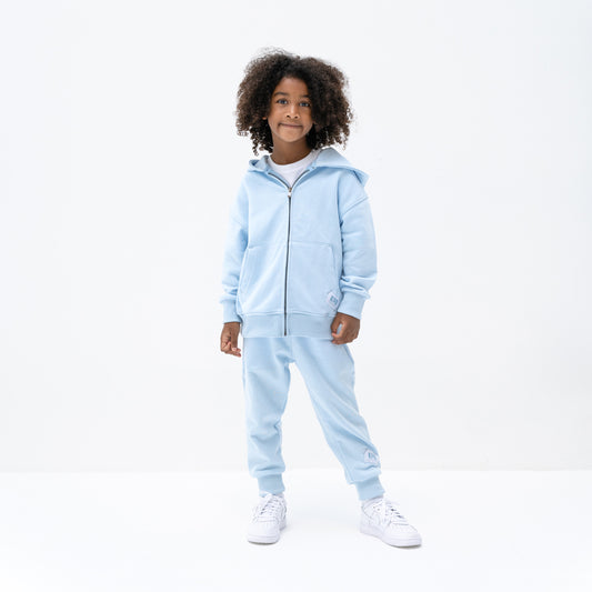 KIDD, @kidd.ae e-shop conceptual children’s brand genderless clothing 11:11 hoodie color sky blue Dubai