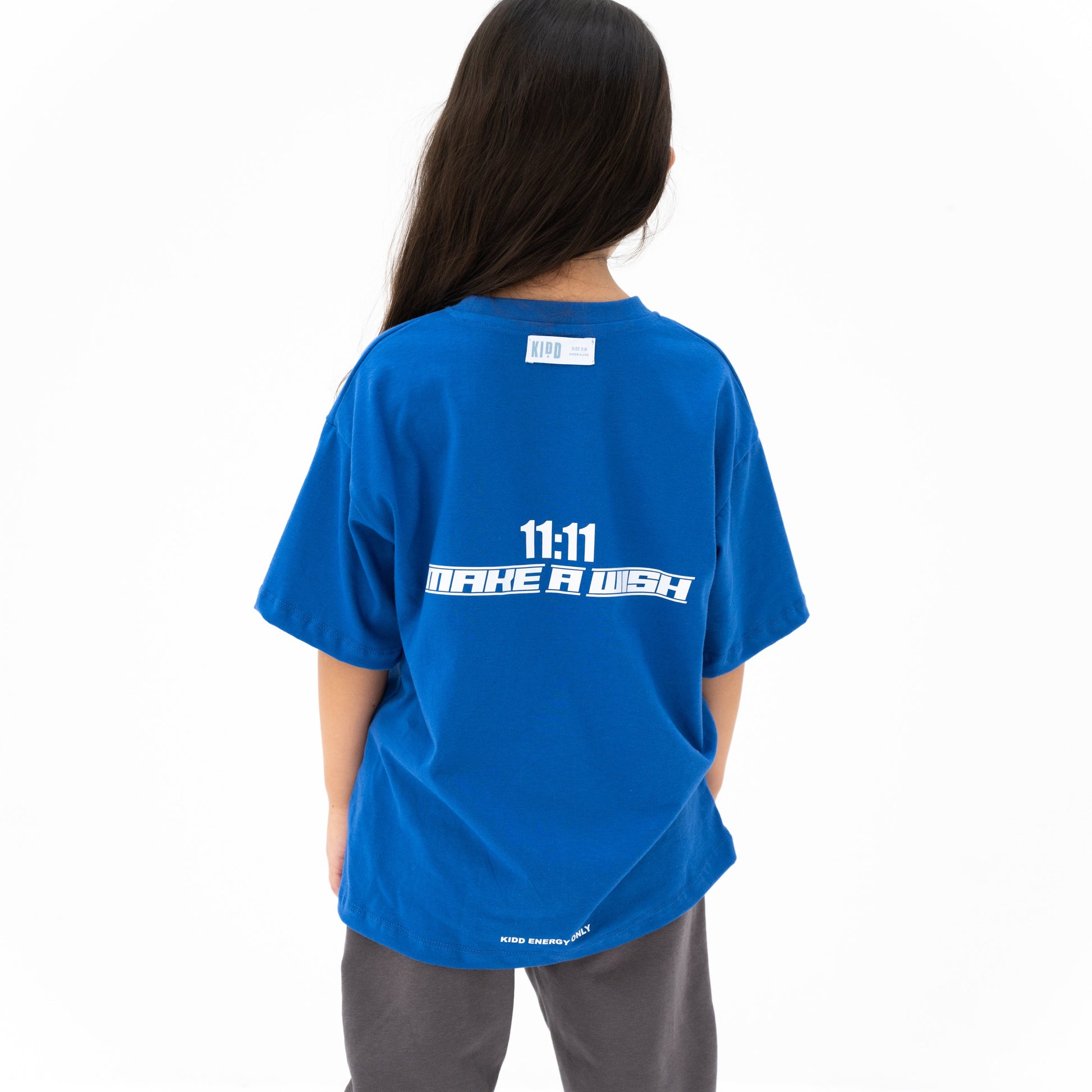 KIDD, @kidd.ae e-shop conceptual children’s brand genderless clothing 11:11 t-shirt color cobalt blue Dubai