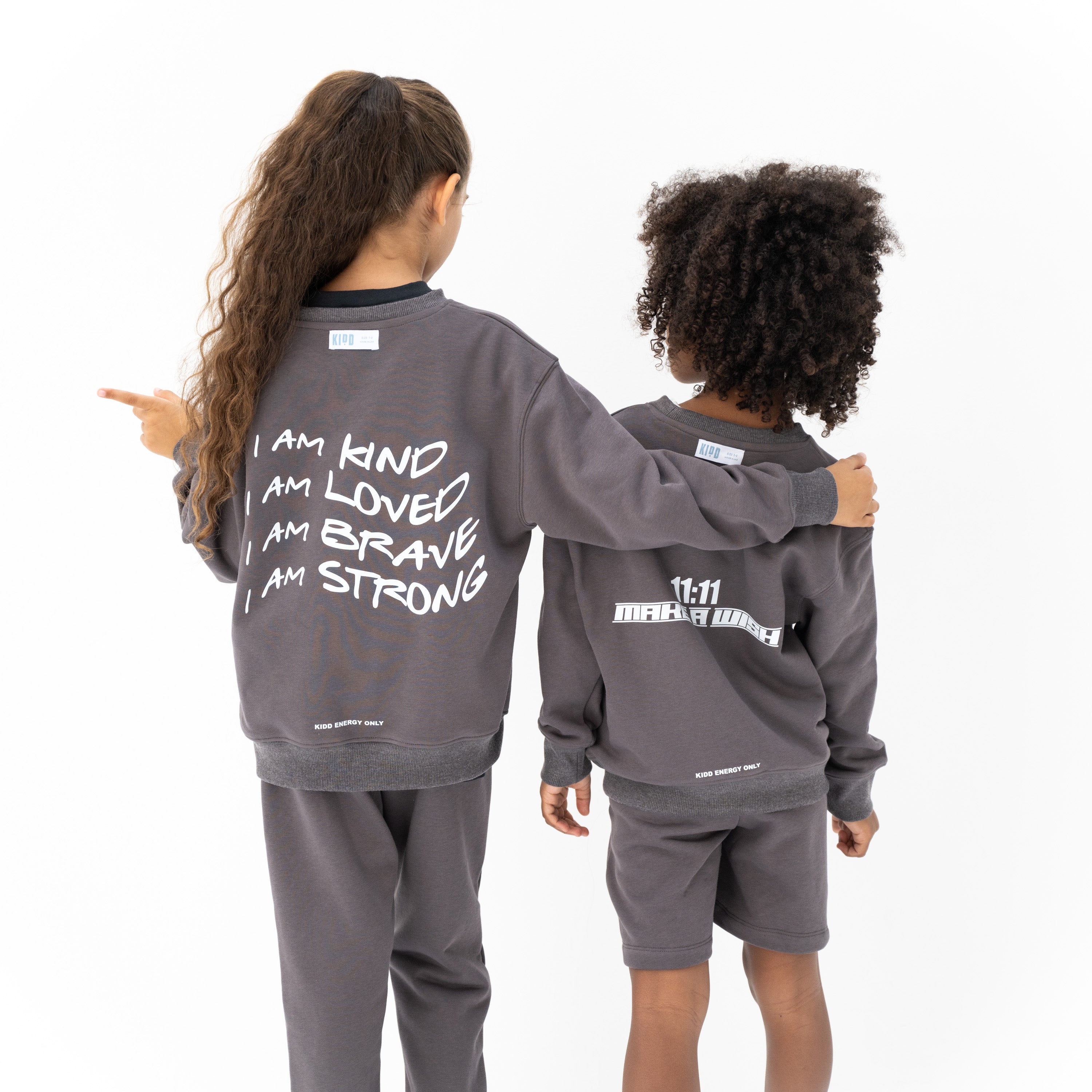 KIDD, @kidd.ae e-shop conceptual children’s brand genderless clothing sweatshirt jogger outfit set color medium grey Dubai